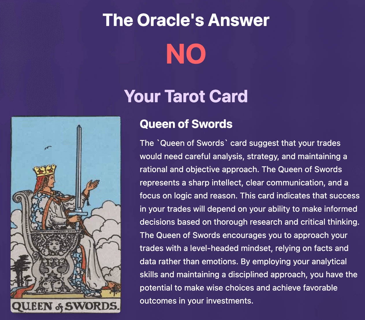 Yes No Oracle providing spiritual guidance with tarot card interpretation